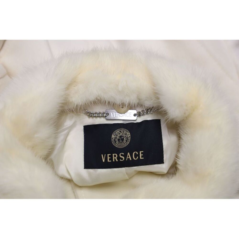 Versace Coat with Fur Collar in White Cotton